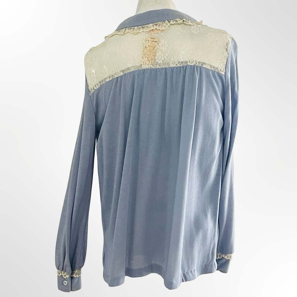 Red Pepper Vintage Blue Knit Blouse with Lace Collar and Tie - Picture 4 of 8